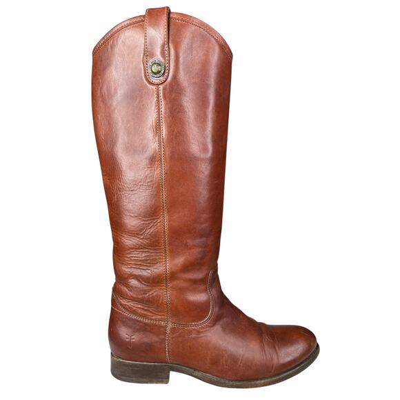 Frye Women’s Melissa Button Brown Leather Riding Boot Size US 7.5 - Picture 1 of 13